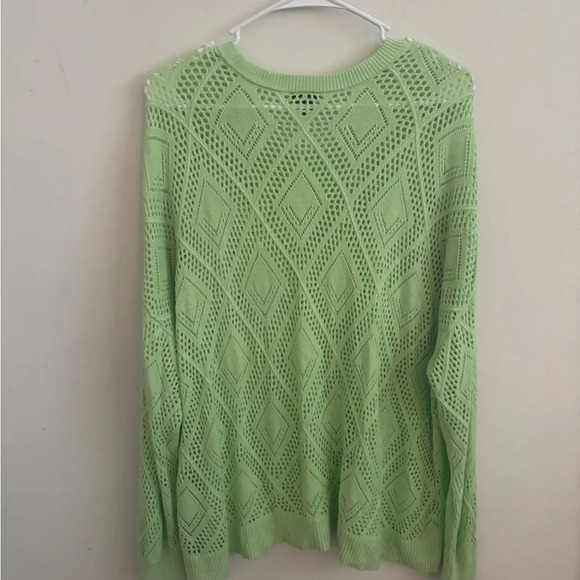 Torrid Paradise Green Pointelle Open Crochet style Sweater Breathable - Picture 3 of 6